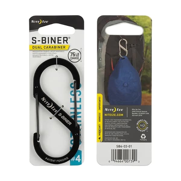 karbin stål,  utrustningskarbin, NITE IZE S-BINER DUALCARBINER #4 black