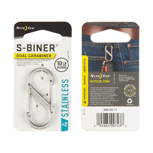 utrustningskarbin, S-karbin, NITE IZE S-BINER DUALCARBINER storlek #2 steinless