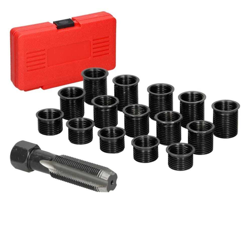 ECD Germany-sytytystulpan kierteen korjaussarja - 16 osaa - M14 x 1,25 mm - Sisältää kotelon - työkaluhanojen hanat