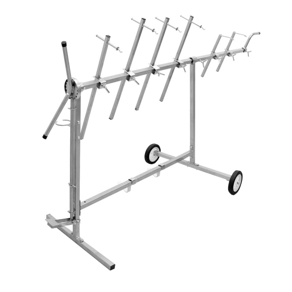 ECD Germany mobil malestativ 6-arm med hjul fodpedal - drejelig 360 ° - galvaniseret - 4 hætteholdere og 2 spoilerholdere til fendere, døre, kofanger