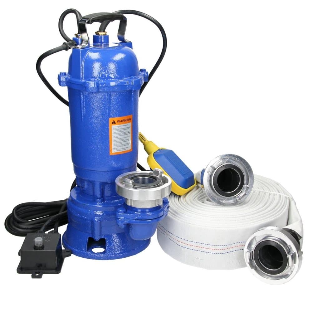 ECD Germany dykpumpe 1500W 1,5kW med float + G2 "Storz C kobling + 20m slange - leveringshastighed ca. 22.800 l / time, 380 l / min -