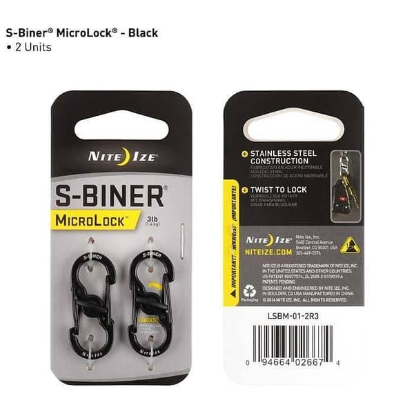 NITE IZE S-BINER MICROLOCK 2-PACK, s-karbin, nyckelring black