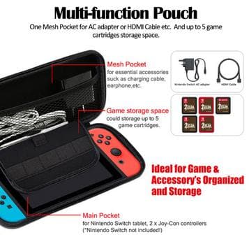 Hardt oppbevaringsveske, kompatibelt etui til Nintendo Switch, svart