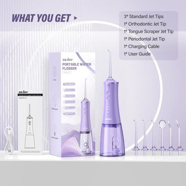 Kannettava vesiflossseri, 4 hammaslankausmoodia, 350 ml vesitankki,PURPPURA