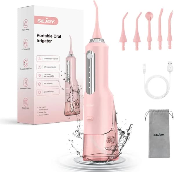 Elektrisk munsköljare, 1800mAh batteri, IPX7 vattentålig, 270ml vattentank,Rosa