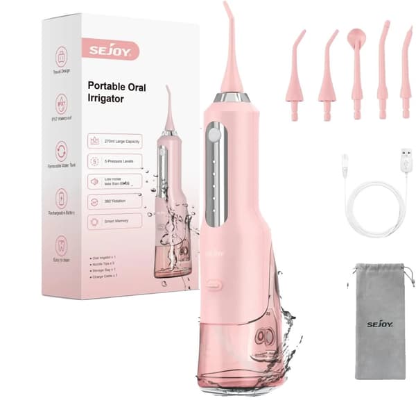 Elektrisk munsköljare, 1800mAh batteri, IPX7 vattentålig, 270ml vattentank,Rosa