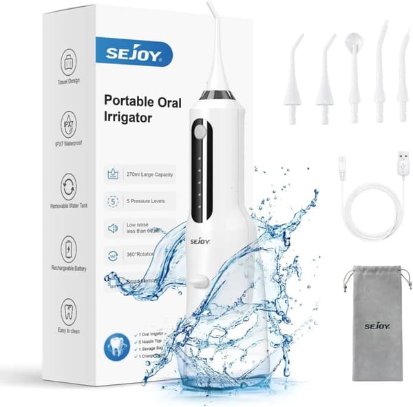 Elektrisk Oral Irrigator, 1800mAh Batteri, IPX7 Vandtæt, 270ml Vandtank,Hvid