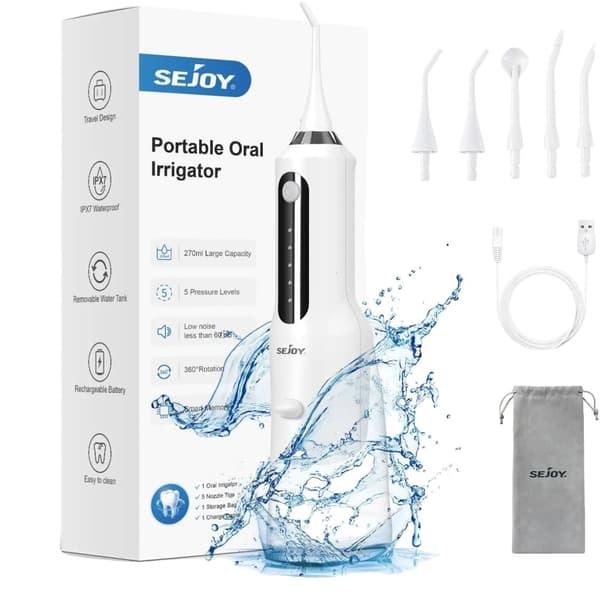 Elektrisk Oral Irrigator, 1800mAh Batteri, IPX7 Vandtæt, 270ml Vandtank,Hvid