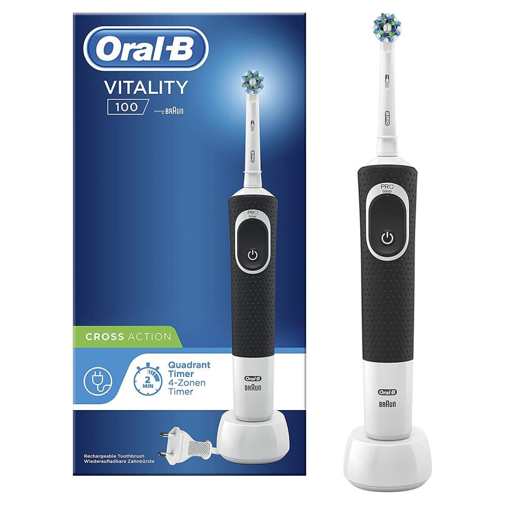 Oral-B CrossAction Elektrisk tannbørste Vitality D100 Oppladbar, For voksne, Driftstid 2 min, Antall børstehoder inkludert 1, Svart