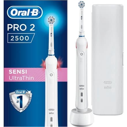 Oral-B Electric Toothbrush Pro 2 2500 Sensi UltraThin Rechargeable, For voksne, Antall børstehoder inkludert 1, Antall tannpussemoduser 2, Hvit