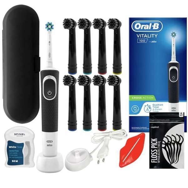 Elektrisk tandborste - Oral-B - Vitality 100 - Svart - 8 tips - Resefodral ingår