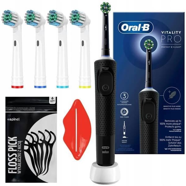 Elektrisk tandborste - Oral-B - Vitality PRO Protect X Clean - Svart - 4 ersättningsspetsar - Timer