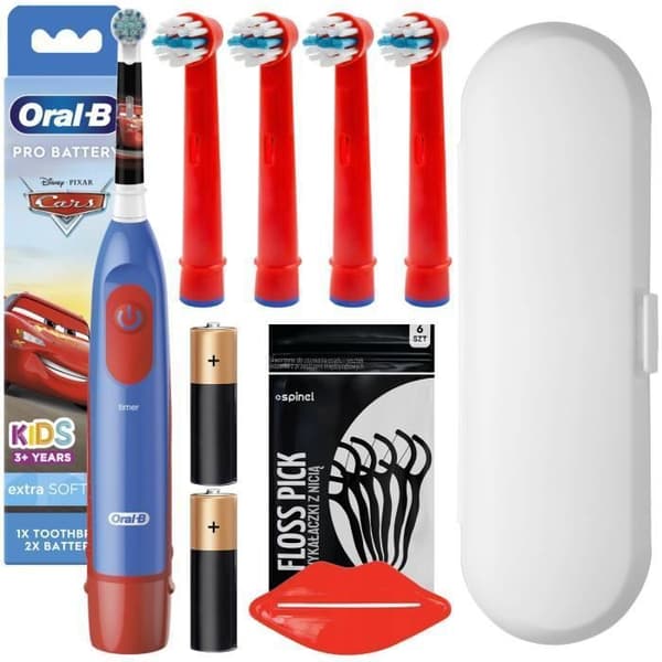 Elektrisk tandborste - Oral-B - Stages Power Auta - För barn - Glada färger - Fodral ingår