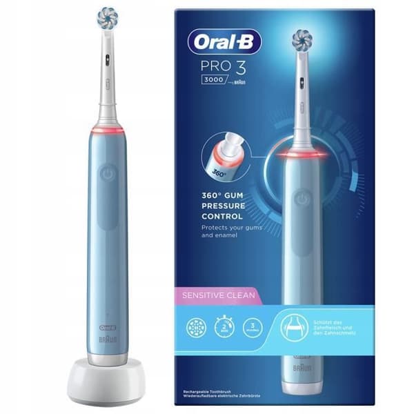 Oral-B Pro 3 3000 eltandborste + 4 ersättningsspetsar + vitt fodral