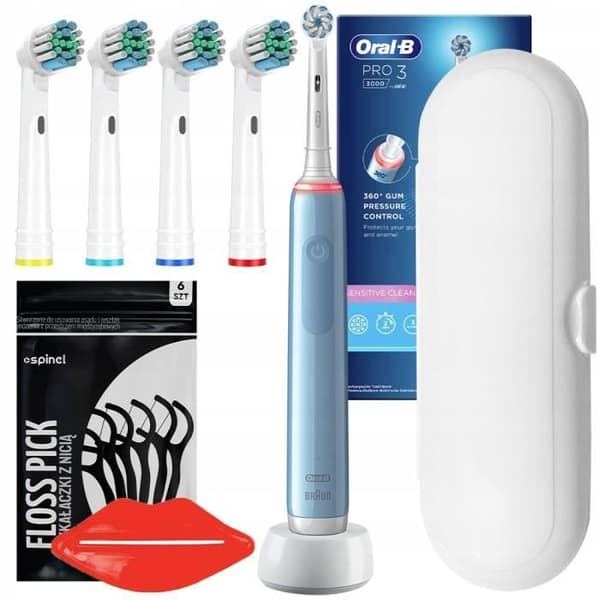 Oral-B Pro 3 3000 eltandborste + 4 ersättningsspetsar + vitt fodral