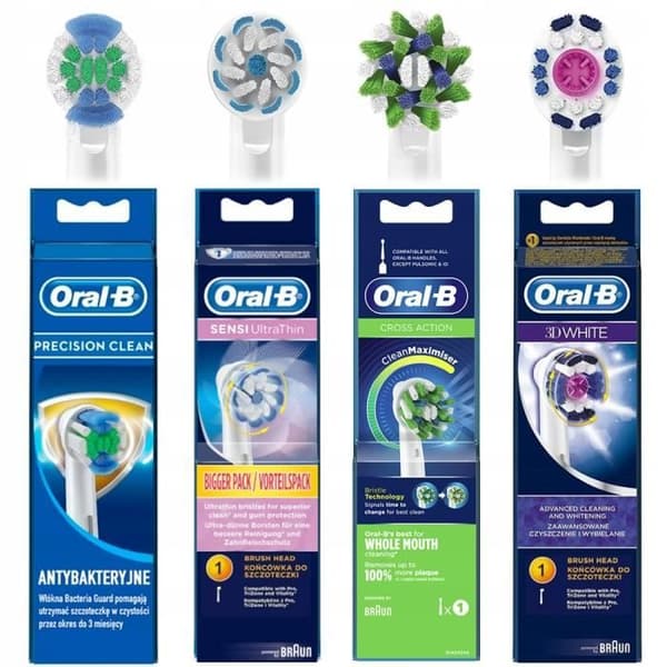 Set med 4x original Oral-B elektriska tandborstspetsar (kors, ultratunn, 3d vit, precision)