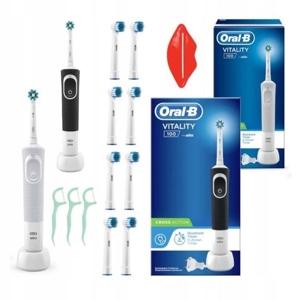 2x Oral-b Vitality 100 vit och svart eltandborste med tillbehör