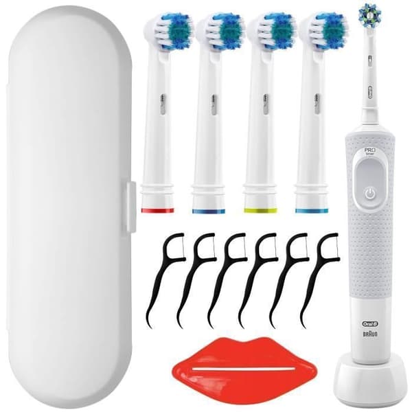 Elektrisk tandborste - Oral-B - Vitalitet 100 - 7600 svängningar/min - Vit fodral - 4 precisionsspetsar