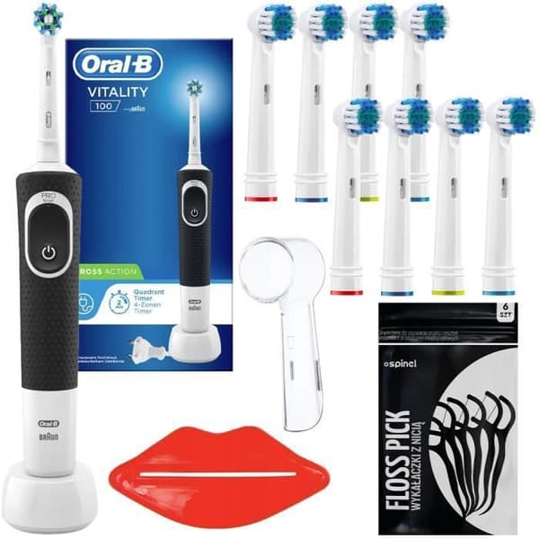 Elektrisk tandborste - Oral-B - Vitalitet 100 - 7600 svängningar/min - 8 precisionsspetsar - Svart