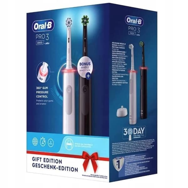 Elektrisk tandborste - Oral-B - Pro 3 3900 - 2 borstar - 4 spetsar - Laddare ingår