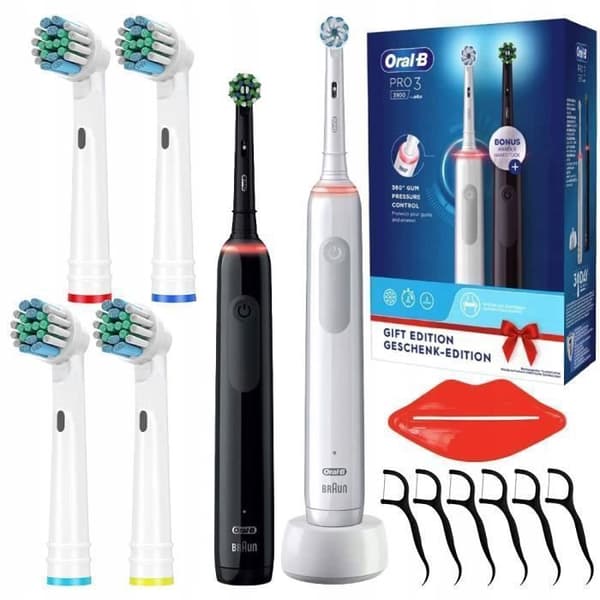 Elektrisk tandborste - Oral-B - Pro 3 3900 - 2 borstar - 4 spetsar - Laddare ingår