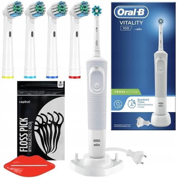 Oral-B Vitality 100 vit elektrisk tandborste + 4 ersättningsspetsar + 2 spetshållare