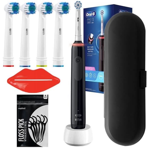 Oral-B Pro 3 3000 Sensitive Clean svart tandborste med 4 precisionsersättningshuvuden och fodral