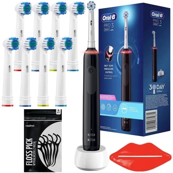 Oral-B Pro 3 3000 Sensitive Clean svart tandborste med 8 precisionsersättningshuvuden