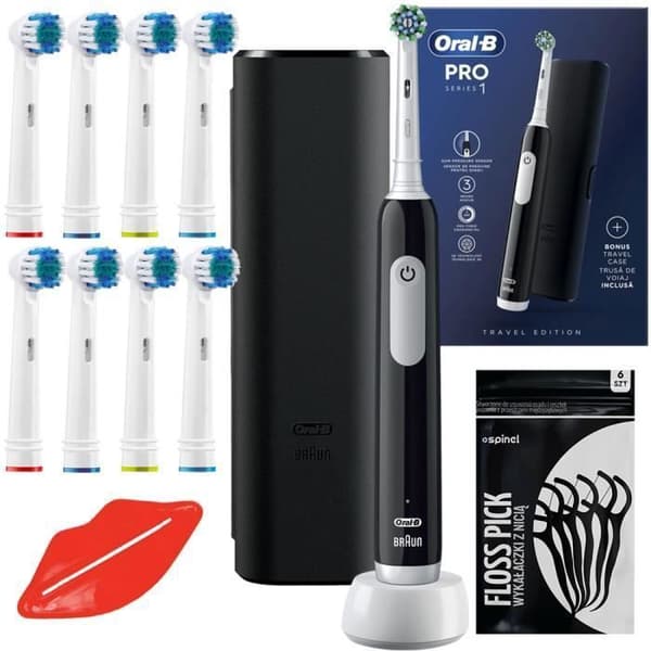 Elektrisk tandborste - Oral-B - Pro 1 - Svart - 3 borstlägen - 8 tips ingår