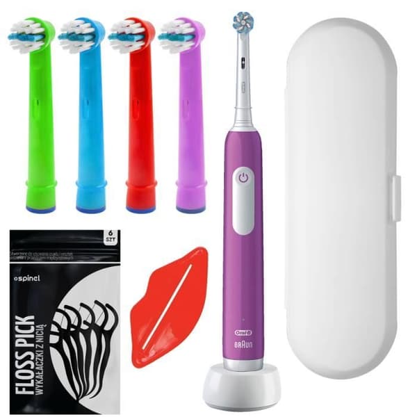 Oral-B Junior Pro lila tandborste + 4 EB-10A färgersättningsspetsar + vitt fodral.