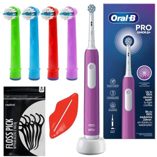 Oral-B Junior Pro lila tandborste + 4 EB-10A färgersättningsspetsar.