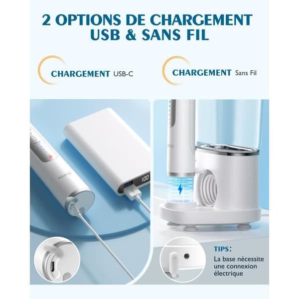 AGPTEK vattentråd och elektrisk tandborste Combo, Portable Dental Jet 5 lägen, 14 dagars batteritid, 500 ml, vattentät IPX7