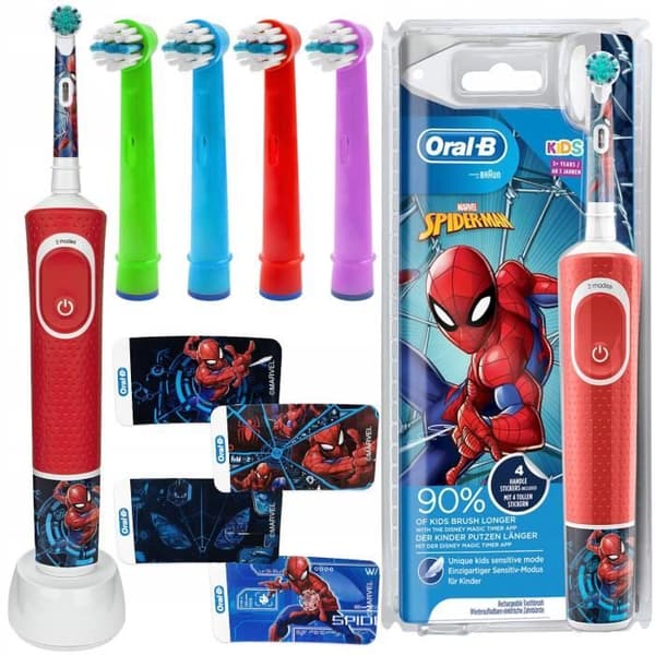 Oral-B Vitality 100 Spiderman elektrisk tandborste + 4 färgglada utbytestips