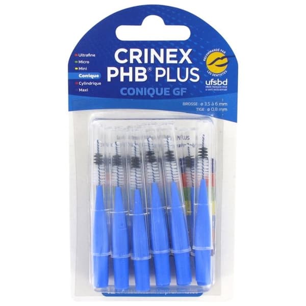 Koniska borstar - Crinex - PHB Plus - 12 enheter - Tvåfärgade fibrer - Anatomiskt handtag