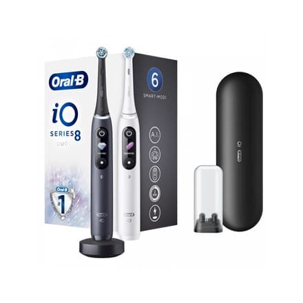 Oral-B | iO8 Series Duo | Elektrisk tandborste | Uppladdningsbar | För vuxna | ml | Antal huvuden | Svart Onyx/Vit | Antal