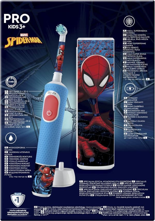 Oral-B | Vitality PRO Kids Spiderman | Elektrisk tandbørste med rejsetaske | Genopladeligt | For børn | Blå | Antal bru