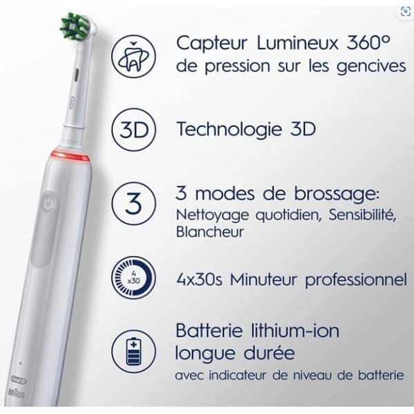 Oral-B Pro 3 3000 vit elektrisk tandborste - 2 borsthuvuden - Runt huvud - 3 borstlägen