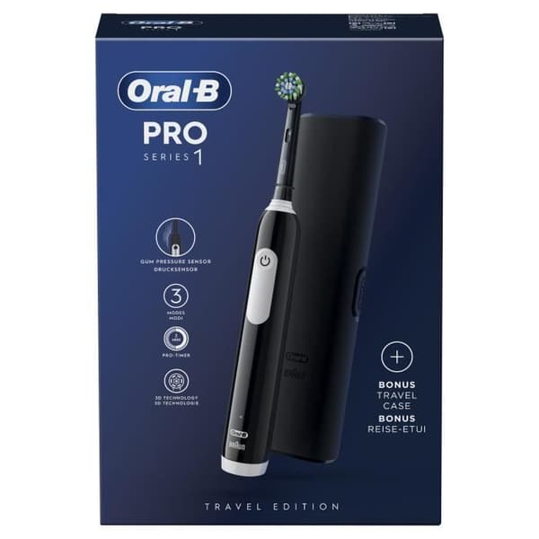 Elektrisk tandborste - ORAL-B - Pro 1 - Svart - Trycksensor 360 - Batteritid 7 dagar
