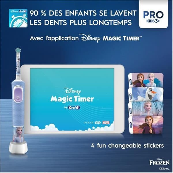 Oral-B Pro Kids elektrisk tandborste för barn, Disney Frozen, 1 mjukt borsthuvud, timer och vibrationer