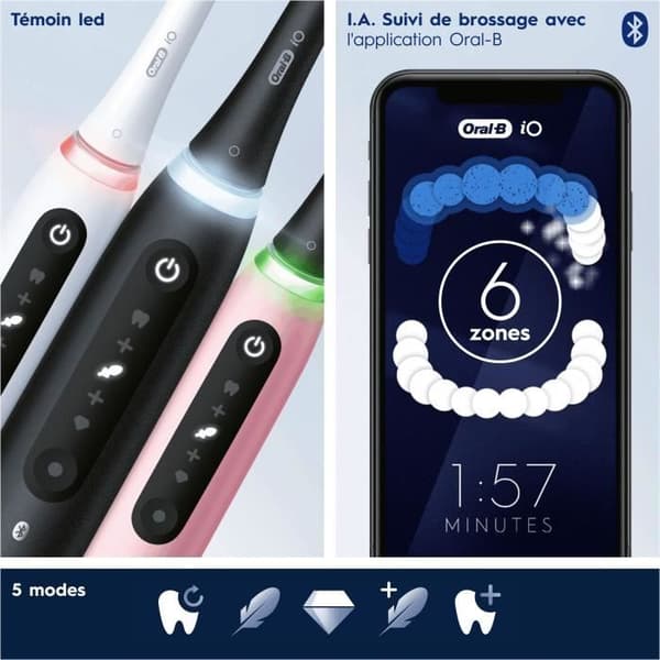 ORAL-B iO5 ansluten elektrisk tandborste - svart - Bluetooth, 1 borsthuvud och 1 resefodral