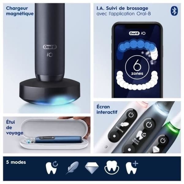 Oral-B iO 7 Oral-B iO 7 paket med 2, svarta och vita elektriska tandborstar, 3 borsthuvuden, 1 resväska