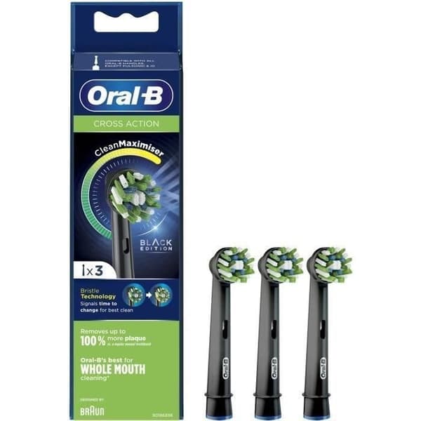 Oral-B Precision Cross Action Clean Max Black Ersättningsborsthuvud - paket med 3