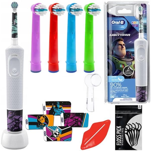 Oral-B Vitality 100 Lightyear tandborste + 4 färgade barntandborstspetsar + skydd
