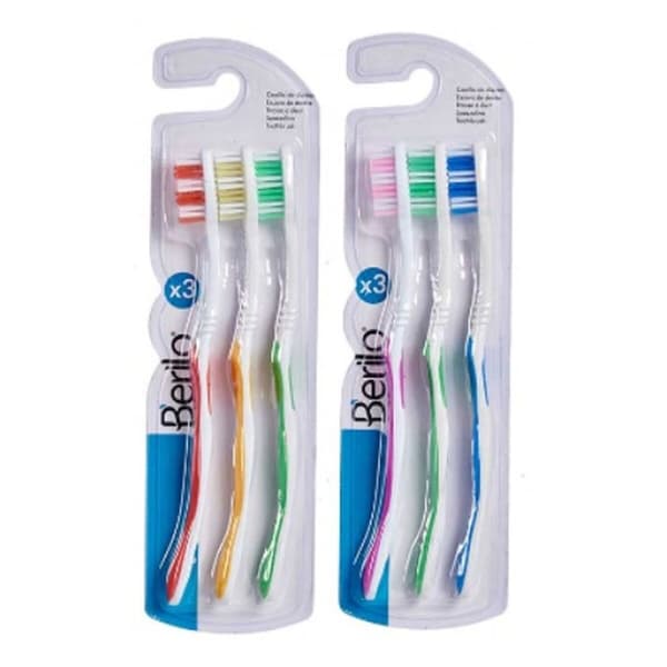 Escova de Dentes Berilo AR1410005 Gul Blå Rød Grøn Pink (12 enheder)
