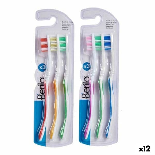 Escova de Dentes Berilo AR1410005 Gul Blå Rød Grøn Pink (12 enheder)