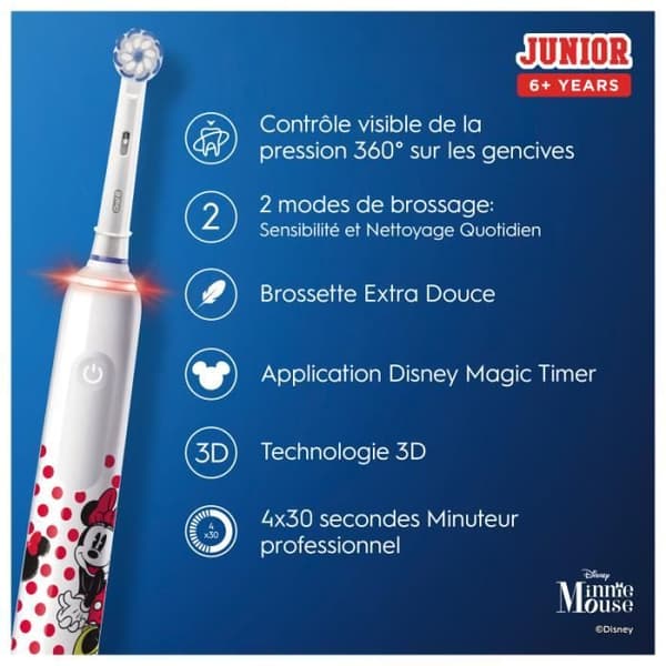 Oral-B Junior Minnie eltandborste - Gummitryckskontroll - 2 borstningslägen