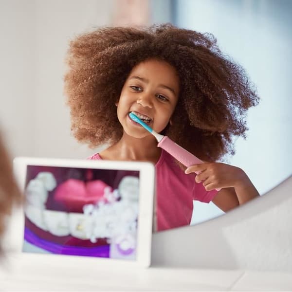 PHILIPS SONICARE HX6352/42 ansluten elektrisk tandborste för barn (2 lägen 3+ och 7+ - Rosa) + 2 borsthuvuden