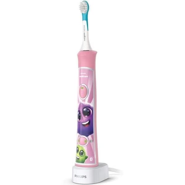 PHILIPS SONICARE HX6352/42 ansluten elektrisk tandborste för barn (2 lägen 3+ och 7+ - Rosa) + 2 borsthuvuden