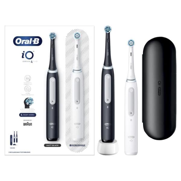Oral-B iO 4 - Duo med resväska - Svart och vit - Anslutna elektriska tandborstar