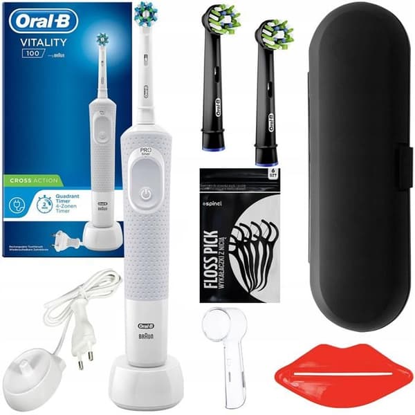 Oral-B Vitality 100 Vit elektrisk tandborste + 2 Oral-B Cross Action EB50BK Svarta borsthuvuden